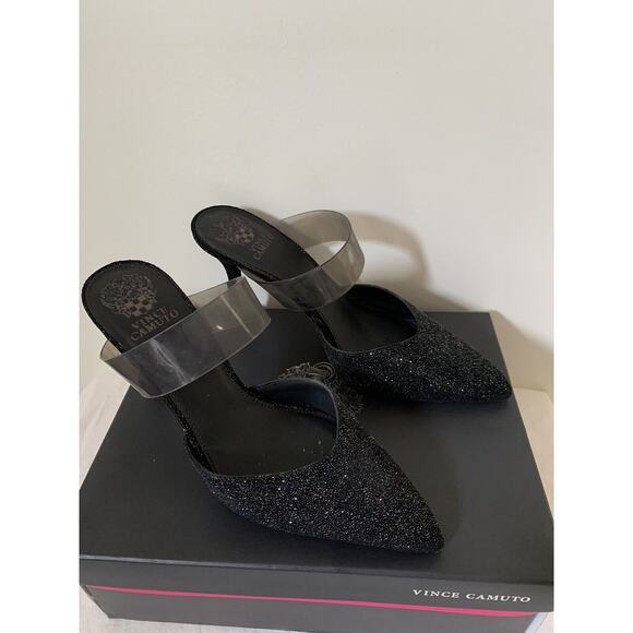 Vince Camuto Stiletto Heels Womens Platform 10M VC Kempern 4” Leather Black Glam - Picture 1 of 8